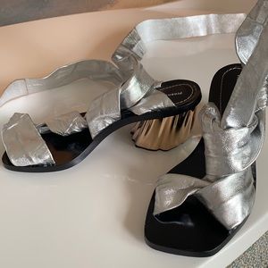 Proenza Schouler Silver leather wrap sandal block heel